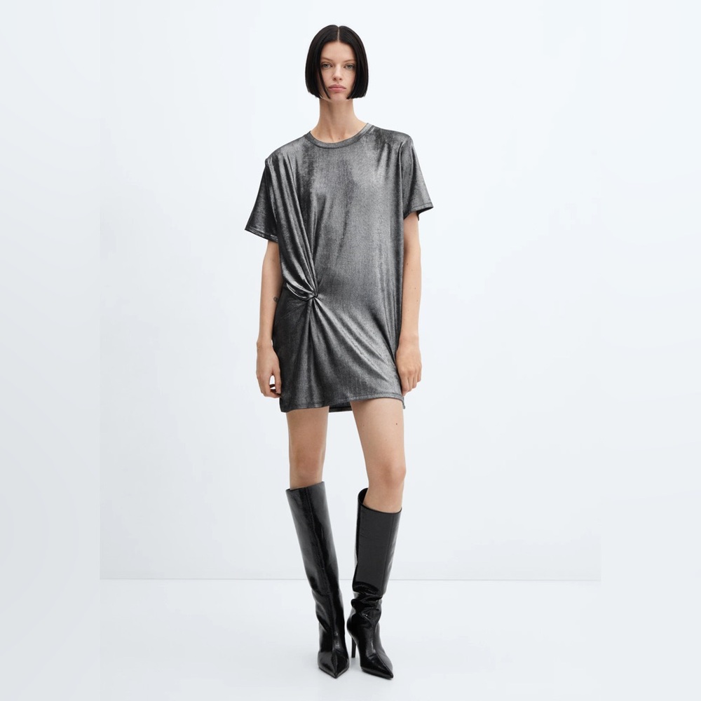 MANGO FOIL DRESS WITH KNOT DETAIL
